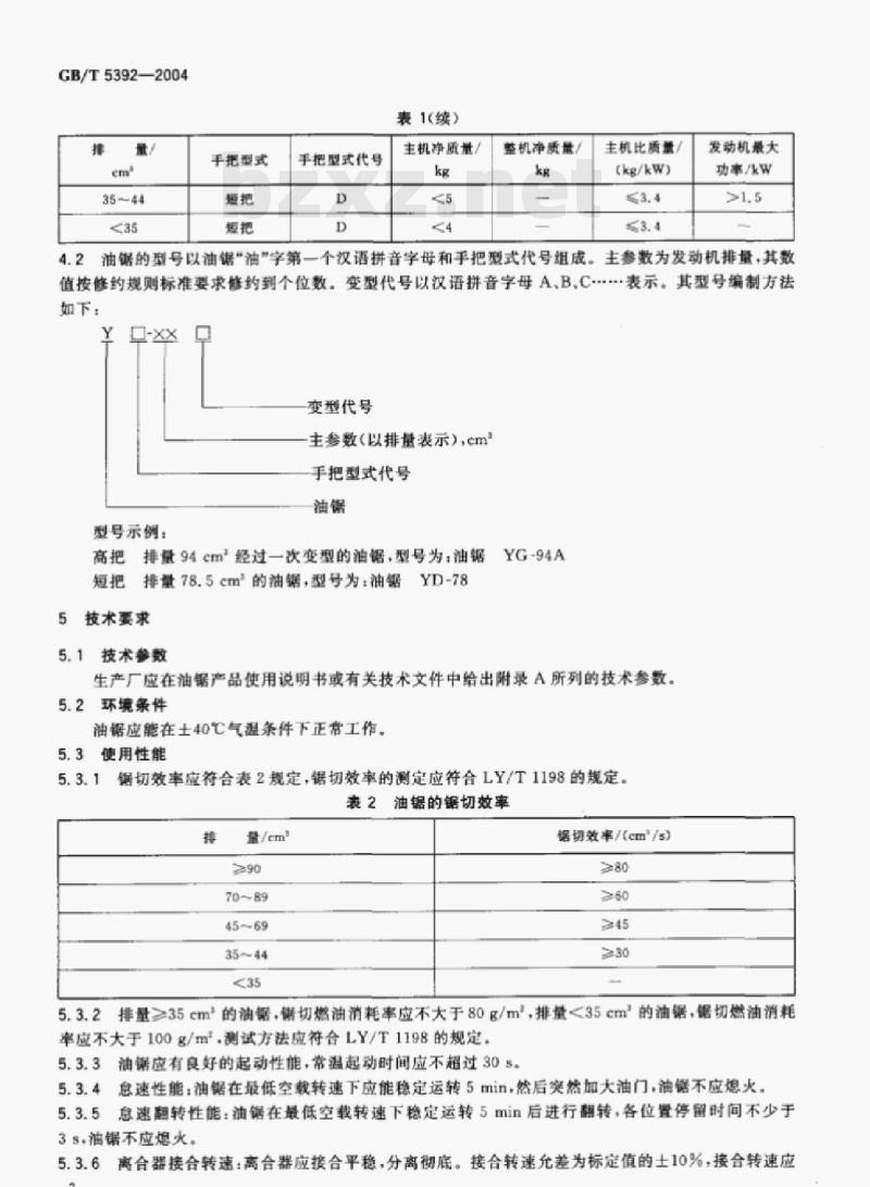 GB/T 5392-2004 林业机械油锯技术条件