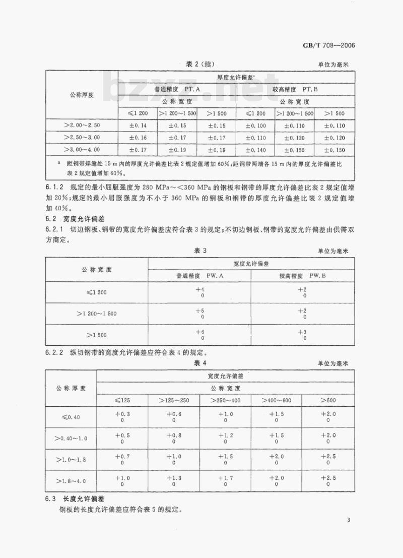 GB/T 708-2006 冷轧钢板和钢带的尺寸、外形、重量及允许偏差