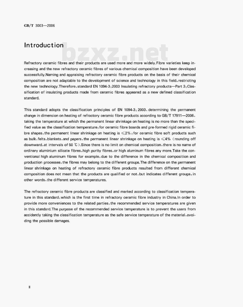 GB/T 3003—2006 Refractory—Ceramic fibre and the products