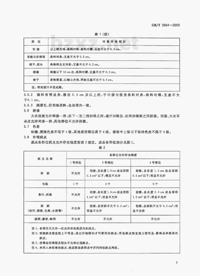 GB/T 2664—2009 男西服、大衣