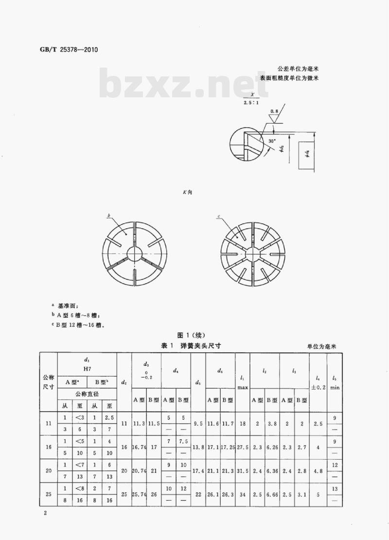 GB/T 25378—2010 工具柄用8°安装锥的弹簧夹头弹簧夹头、螺母和配合尺寸