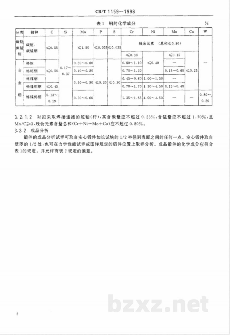 CB/T 1159-1998 轴系锻件技术条件