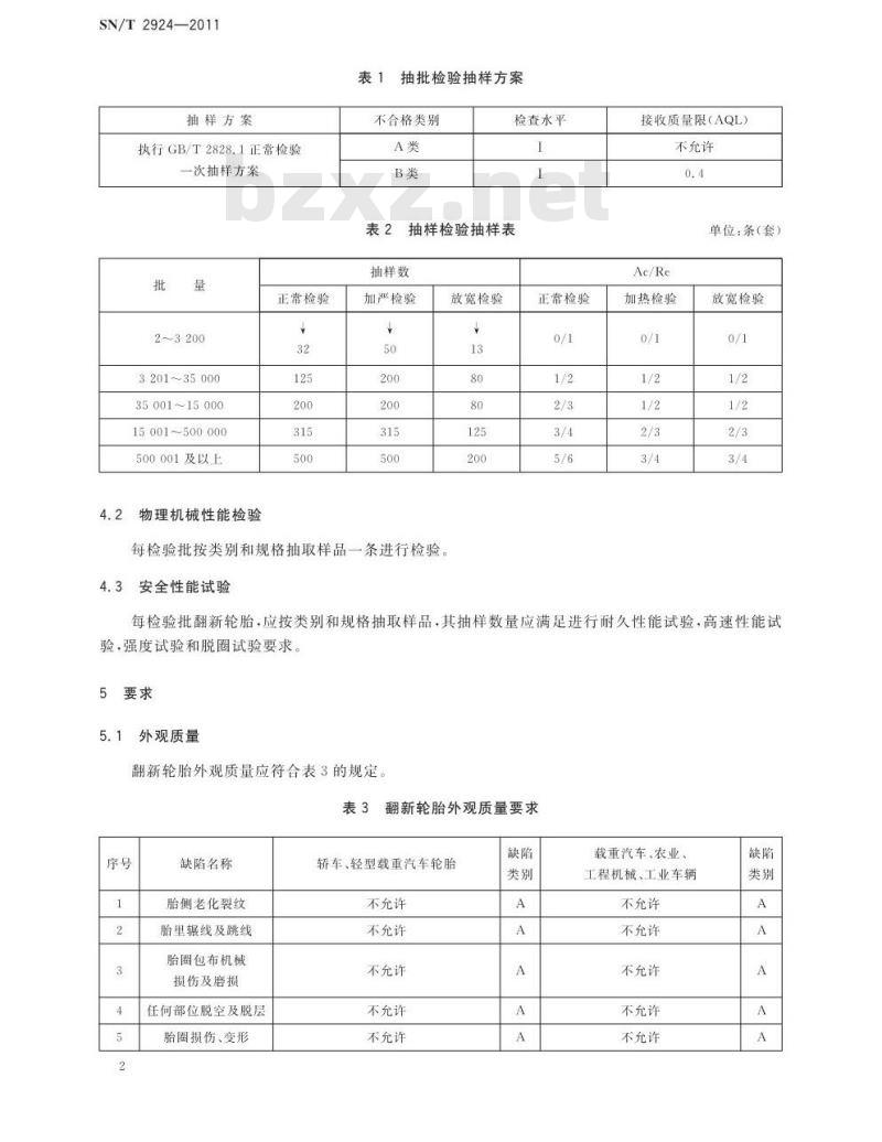SN/T 2924-2011 进口翻新轮胎检验规程