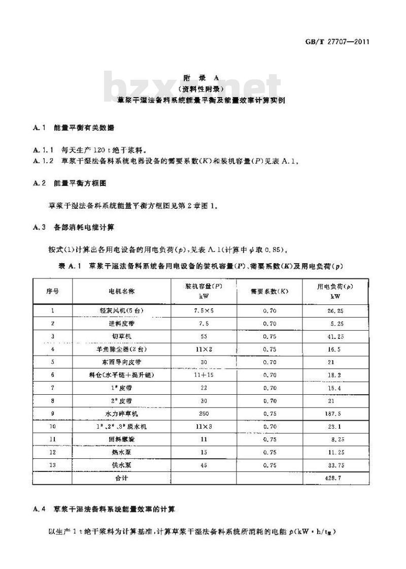 GB/T 27707-2011 草浆备料系统能量平衡及能量效率计算方法