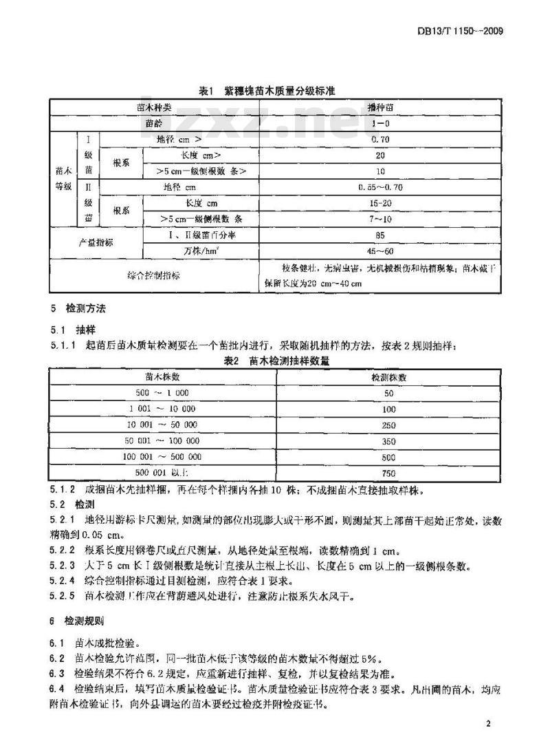 DB13/T 1150-2009 苗木质量分级 紫穗槐