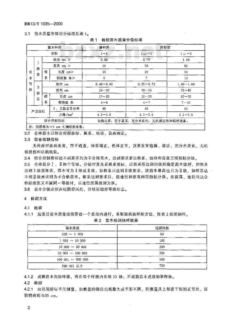 DB13/T 1035-2009 苗木质量分级 桧柏