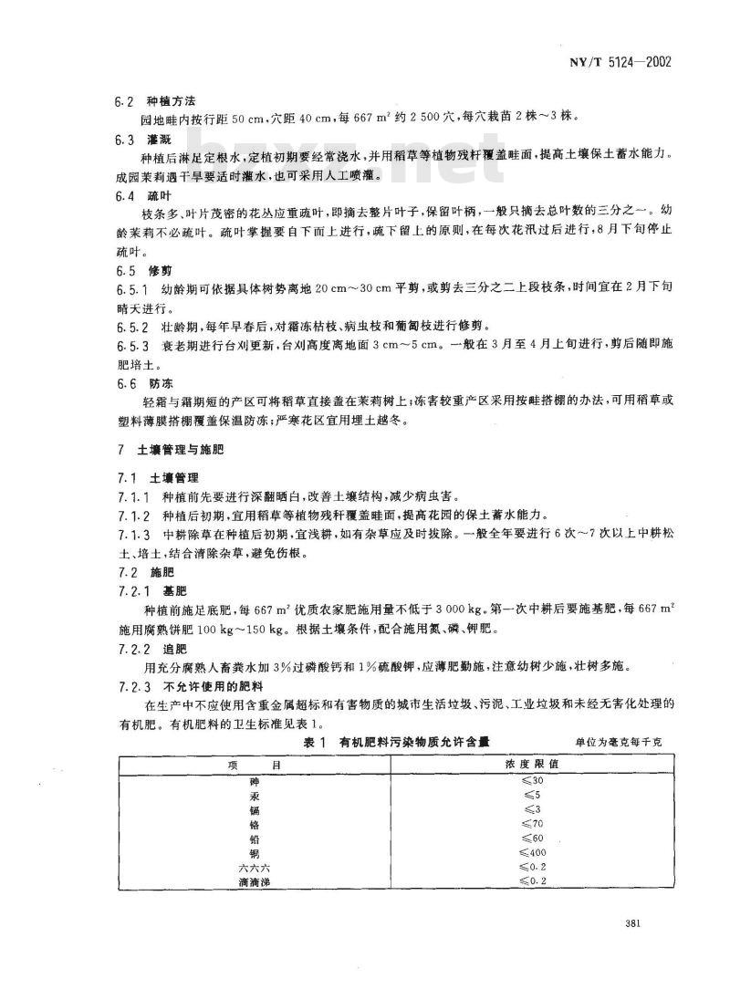 NY 5124-2002 无公害食品 窨茶用茉莉花生产技术规程