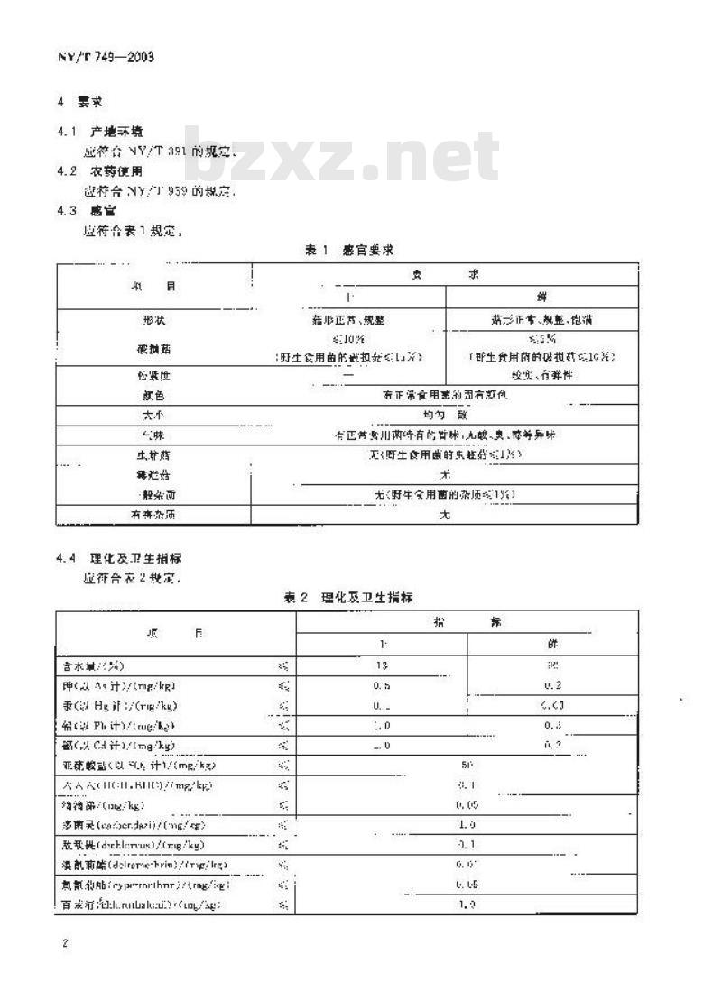 NY/T 749-2003 绿色食品 食用菌