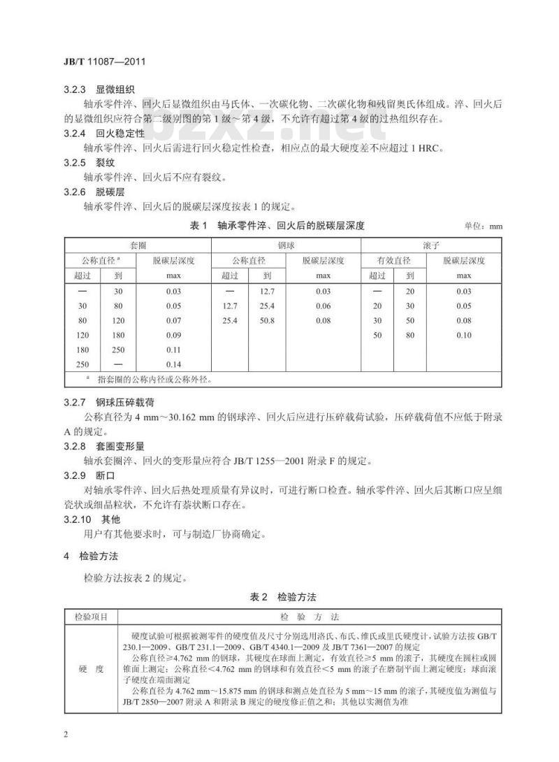 JB/T 11087-2011 滚动轴承 钨系高温轴承钢零件 热处理技术条件