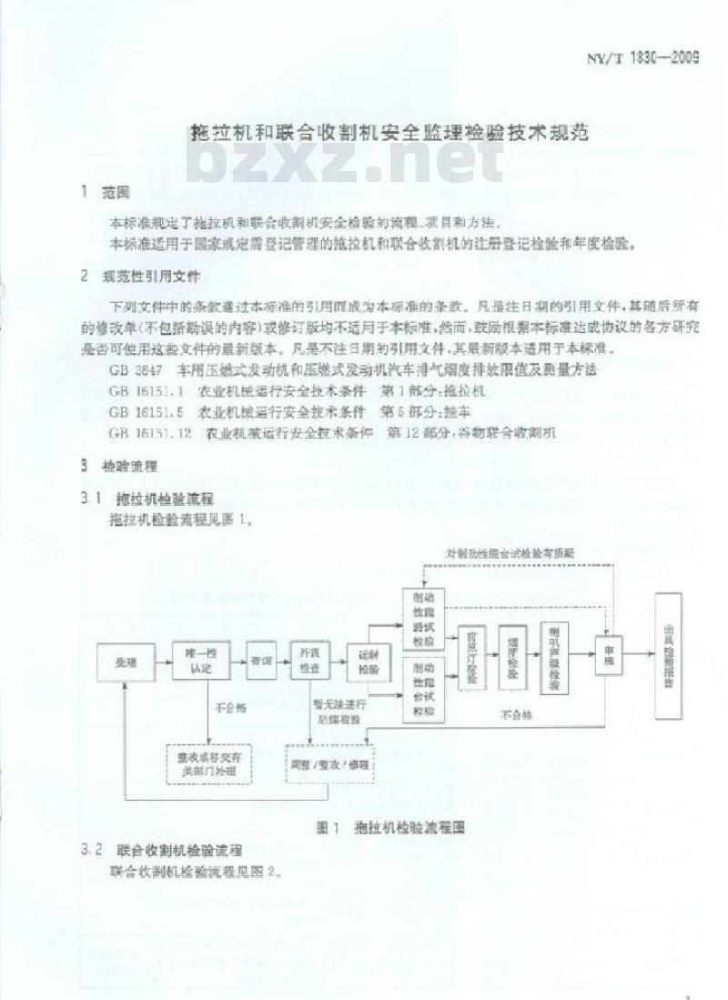 NY/T 1830-2009 拖拉机和联合收割机安全监理检验技术规范