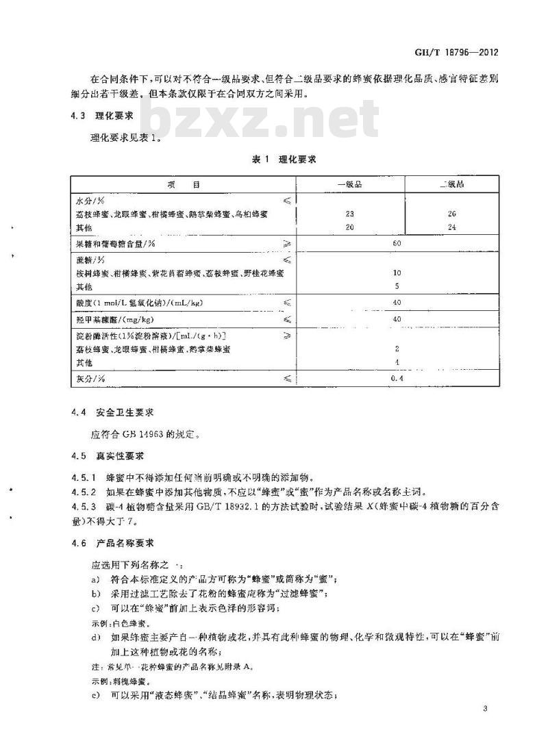 GH/T 18796-2012 蜂蜜