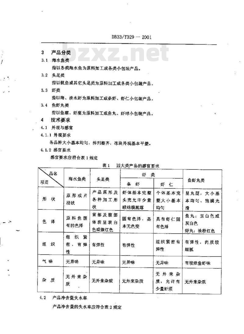 DB 33/T 329-2001 小包装冻水产品通用技术条件