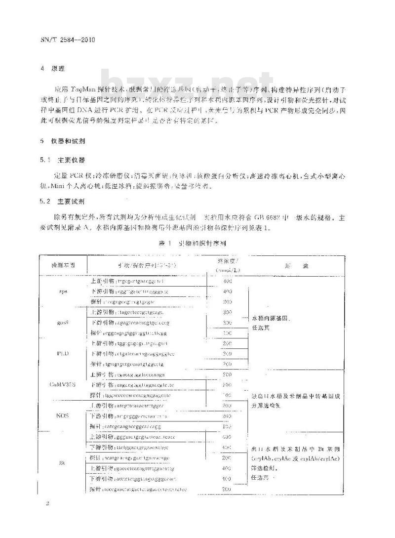 SN/T 2584-2010 水稻及其产品中转基因成分实时荧光PCR检测方法