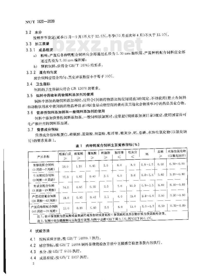 NY/T 1820-2009 肉种鸭配合饲料