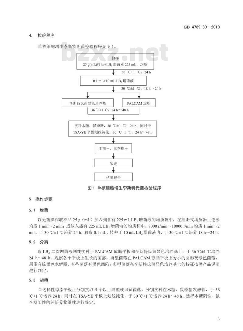 GB 4789.30-2010 食品安全国家标准食品微生物学检验 单核细胞增生李斯特氏菌检验