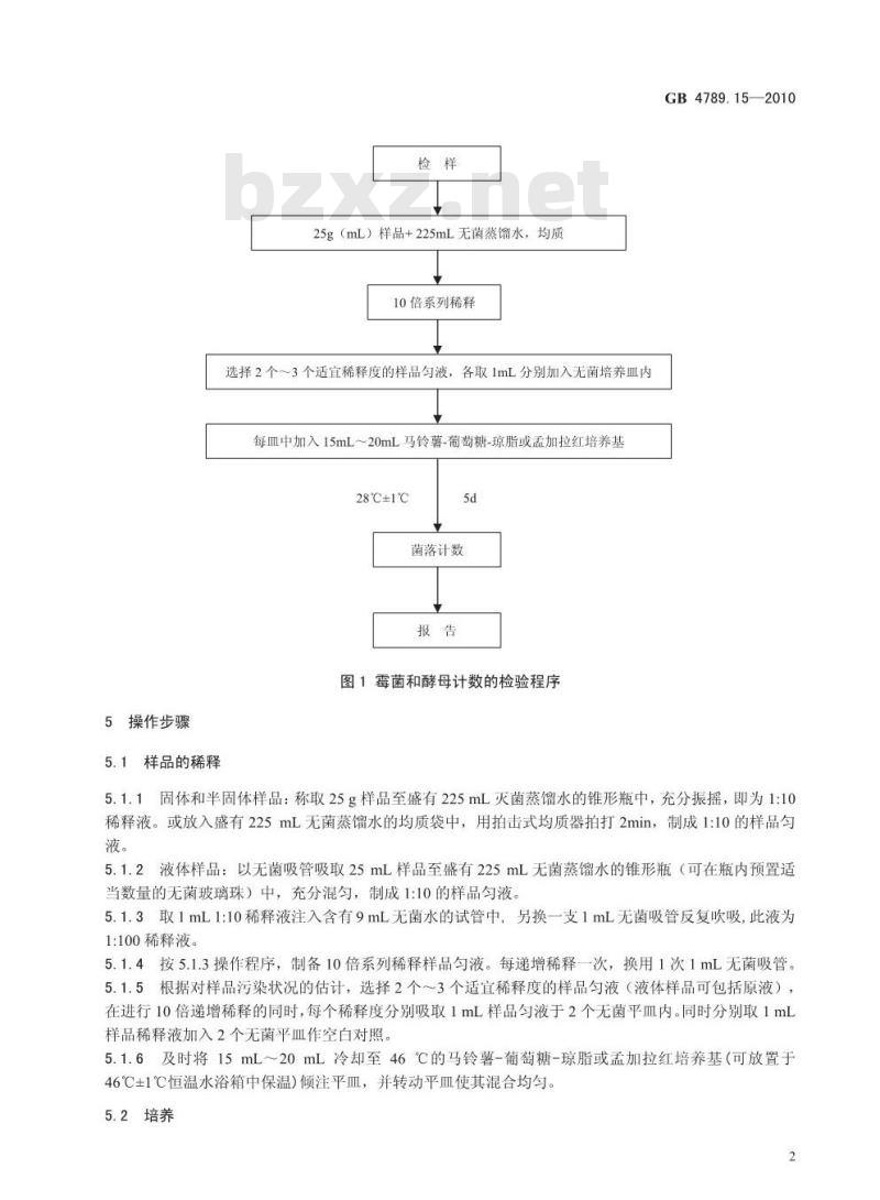 GB 4789.15-2010 食品安全国家标准食品微生物学检验 霉菌和酵母计数
