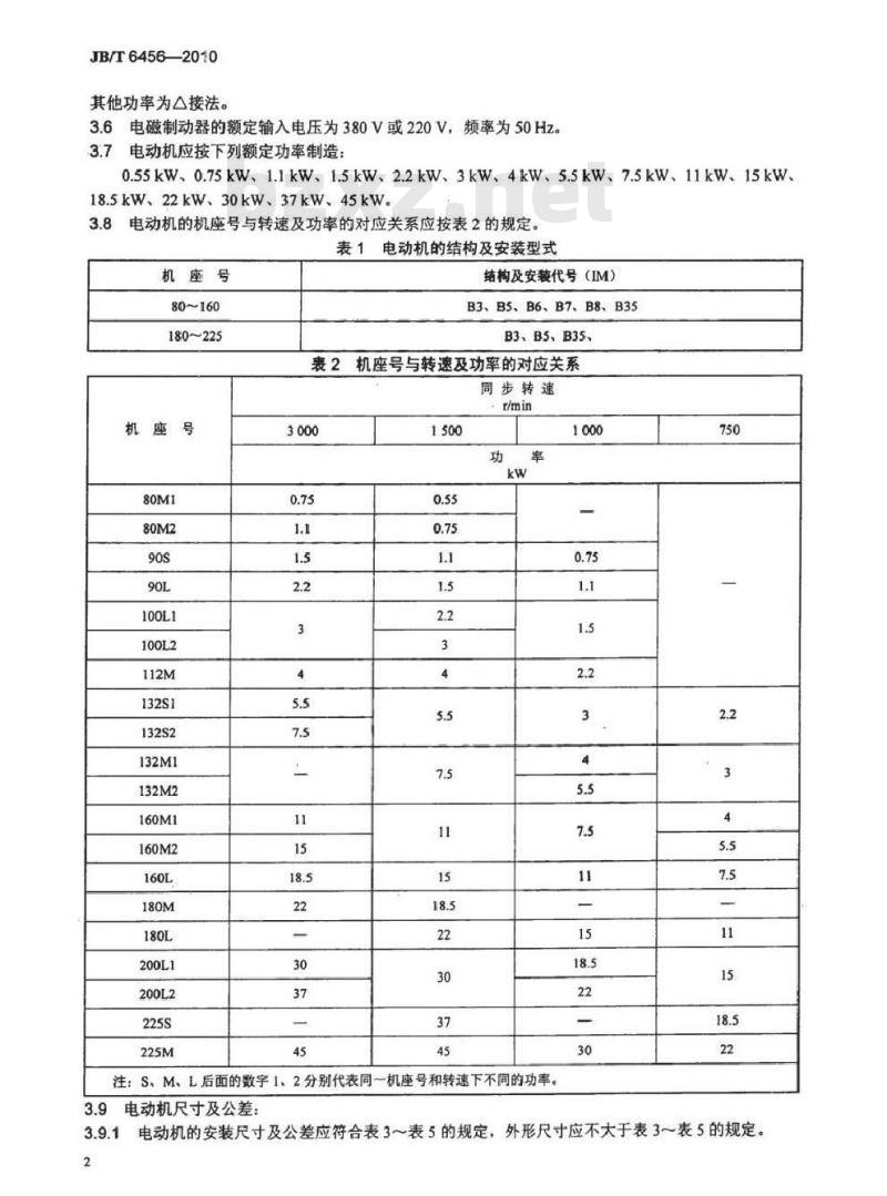 JB/T 6456-2010 YEJ系列（IP44）电磁制动三相异步电动机 技术条件（机座号80～225）