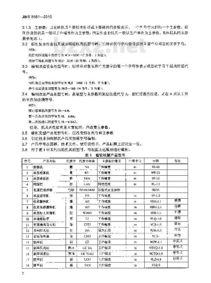 JB/T 8581-2010 畜牧机械 产品型号编制规则
