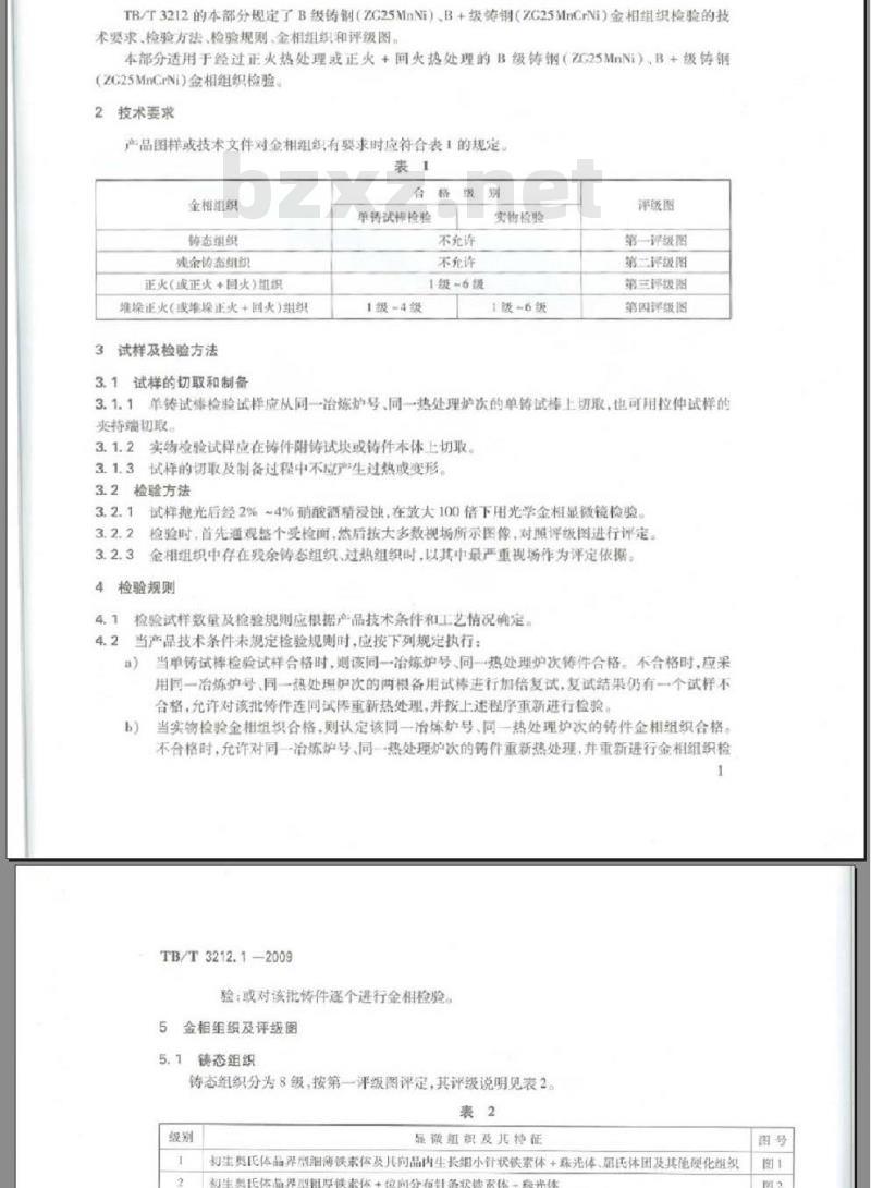 TB/T 3212.1-2009 机车车辆用低合金铸钢金相组织检验图谱 第1部分：B级铸钢、B 级铸钢