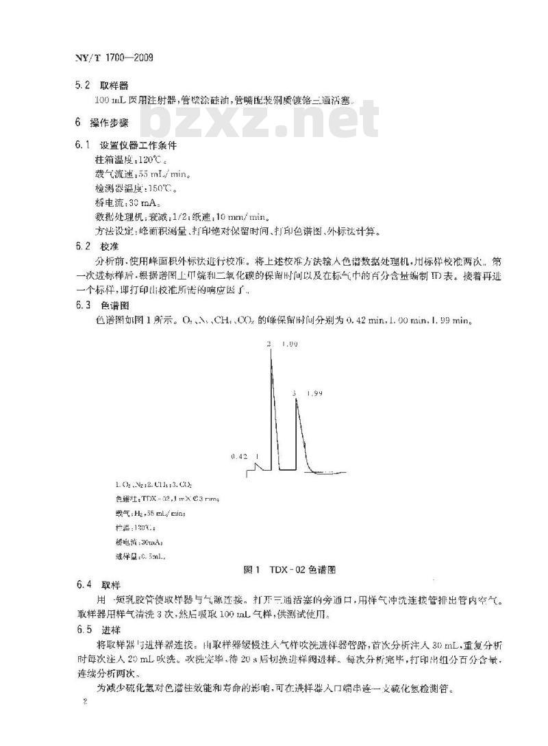 NY/T 1700-2009 沼气中甲烷和二氧化碳的测定 气相色谱法
