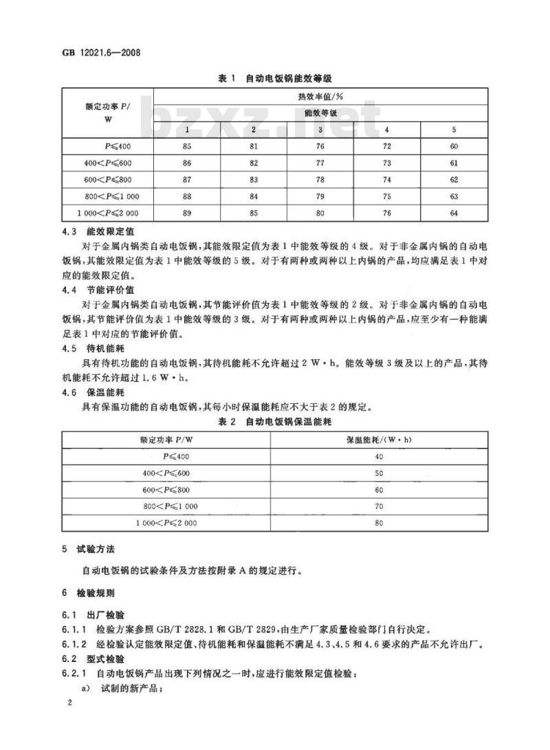 GB 12021.3-2008 自动电饭锅能效限定值及能效等级