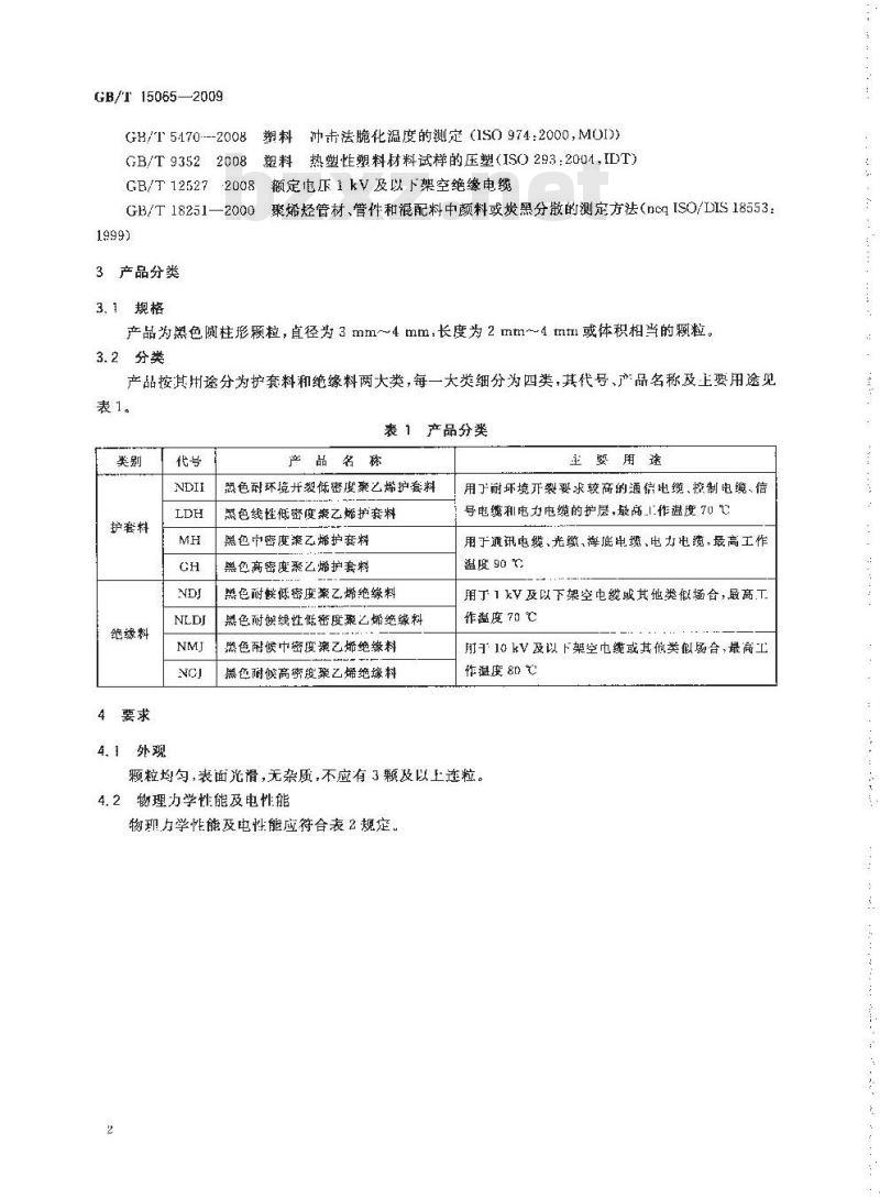 GB/T 15065-2009  电线电缆用黑色聚乙烯塑料