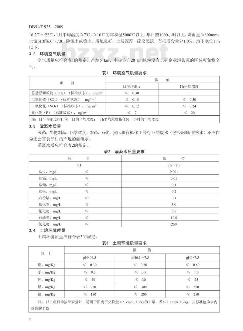 DB51/T 923-2009 无公害食品 柑桔产地环境条件