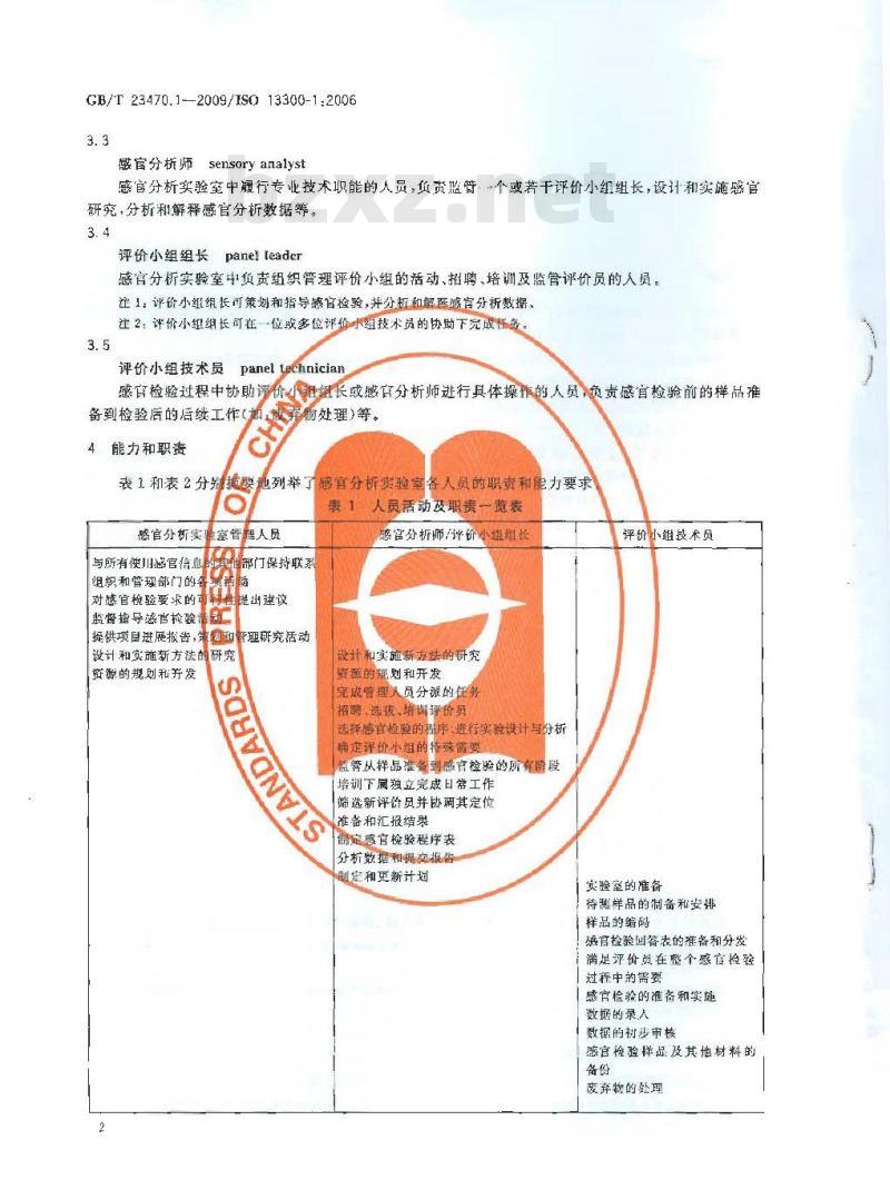 GB/T 23470.1-2009 感官分析 感官分析实验室人员一般导则 第1部分：实验室人员职责