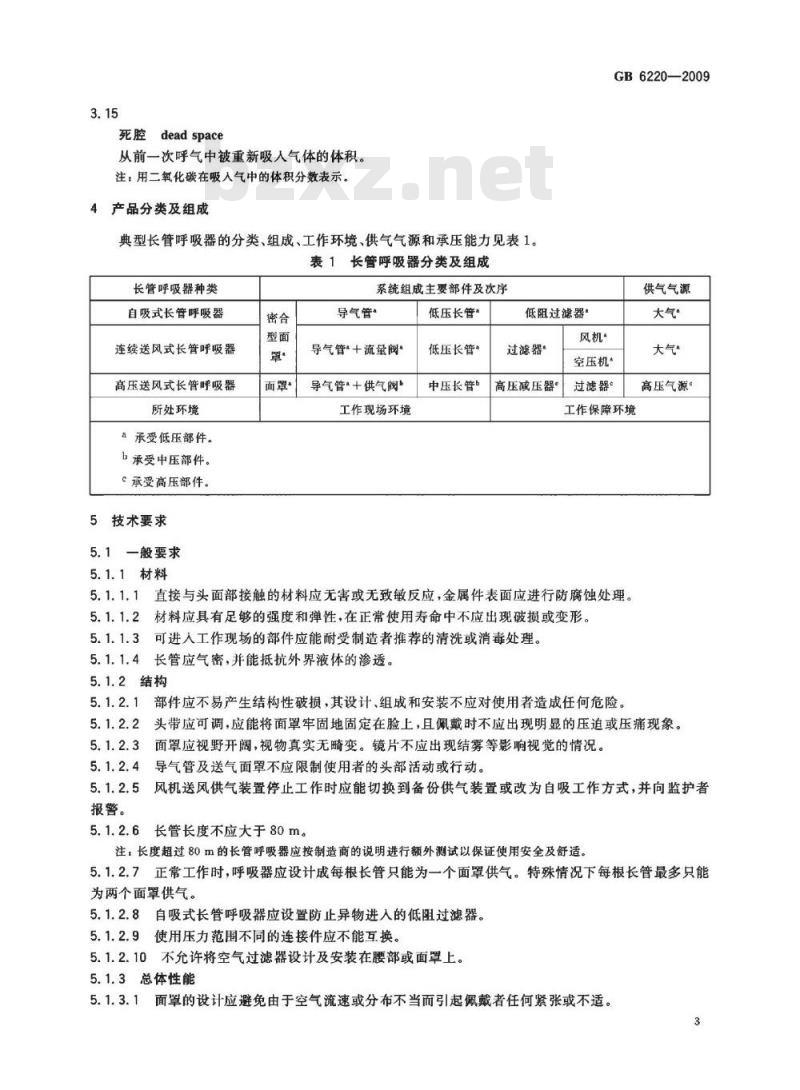 GB 6220-2009 呼吸防护 长管呼吸器
