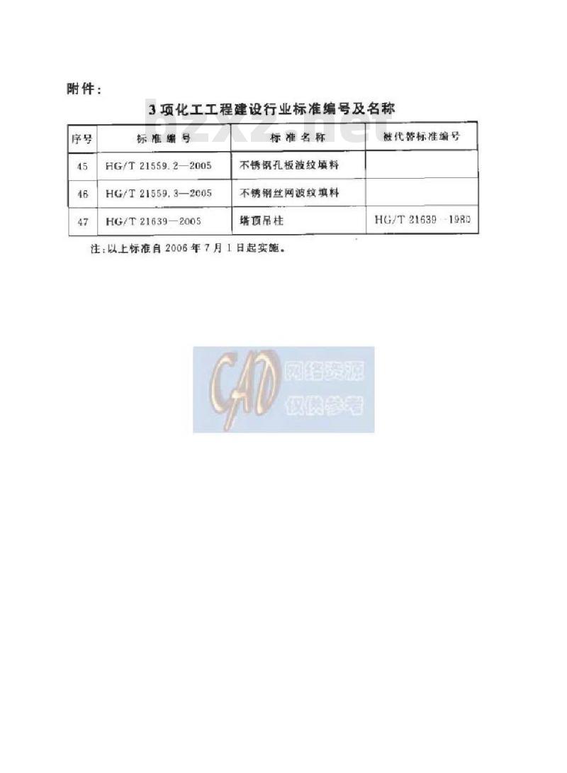 HG/T 21639-2005 塔顶吊柱(附条文说明)