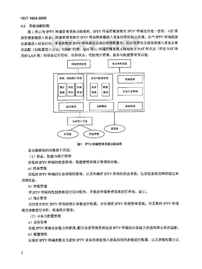 YD/T 1824-2008 IPTV终端管理系统体系架构