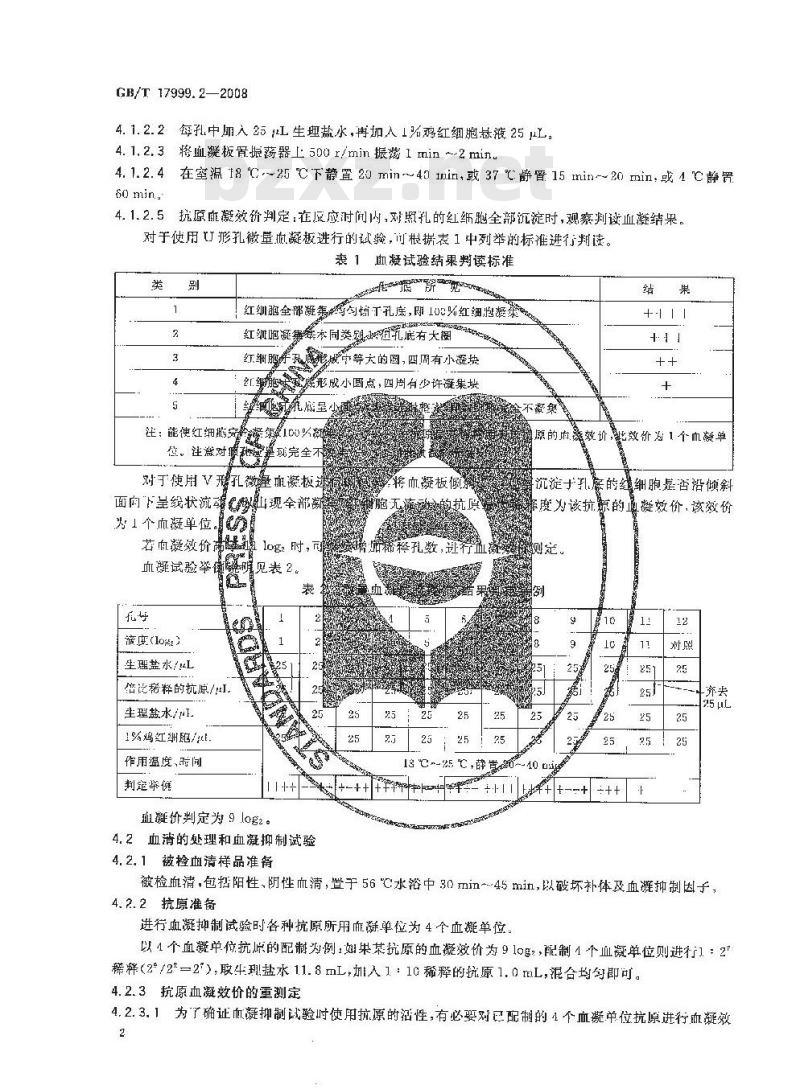 GB/T 17999.2-2008 SPF鸡 微生物学监测 第2部分：SPF鸡 红细胞凝集抑制试验