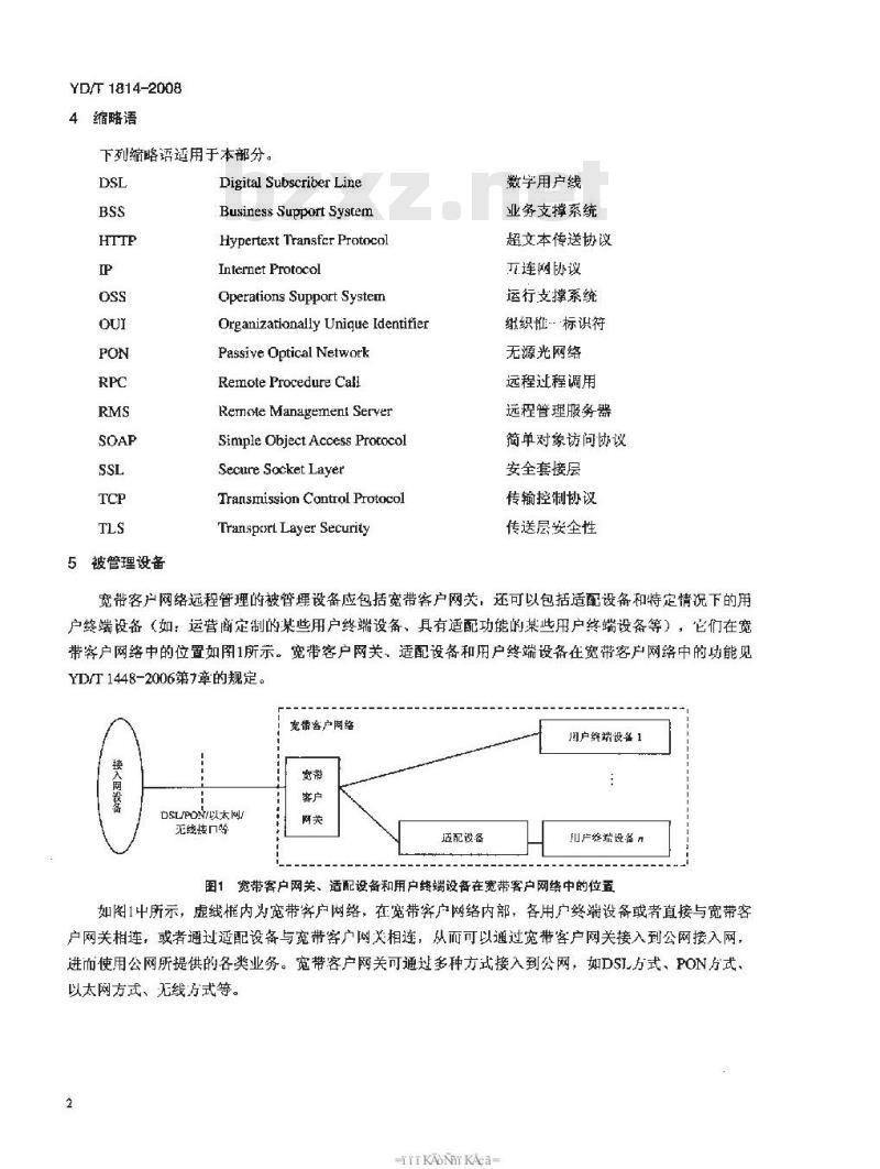 YD/T 1814-2008 基于公用电信网的宽带客户网络的远程管理 第1部分：总体
