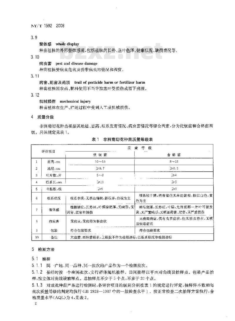 NY/T 1592-2008 非洲菊切花种苗等级规格