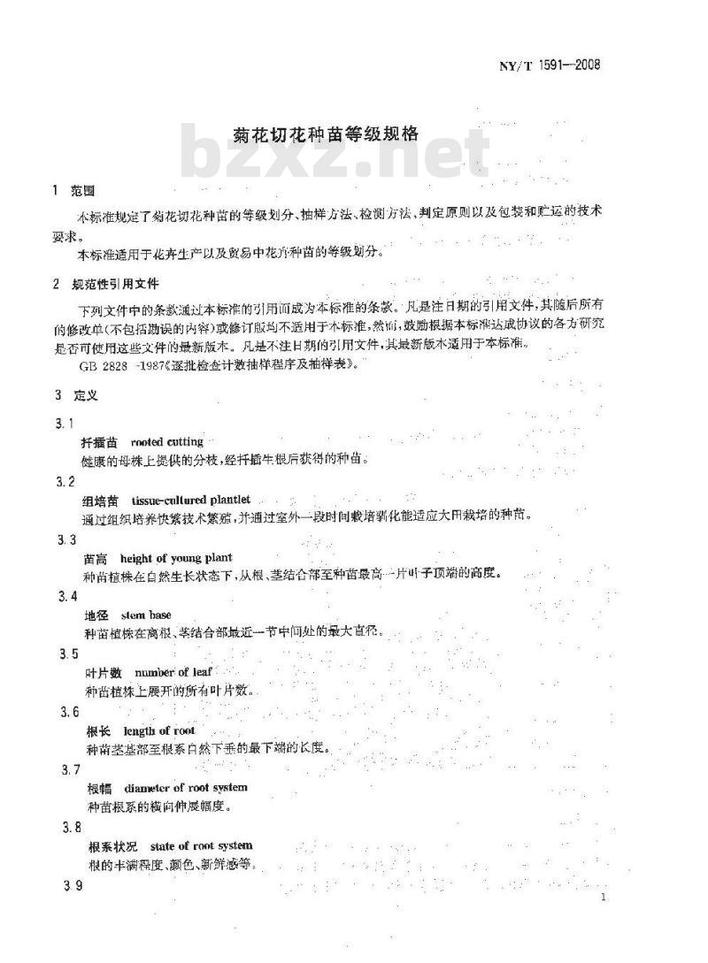NY/T 1591-2008 菊花切花种苗等级规格
