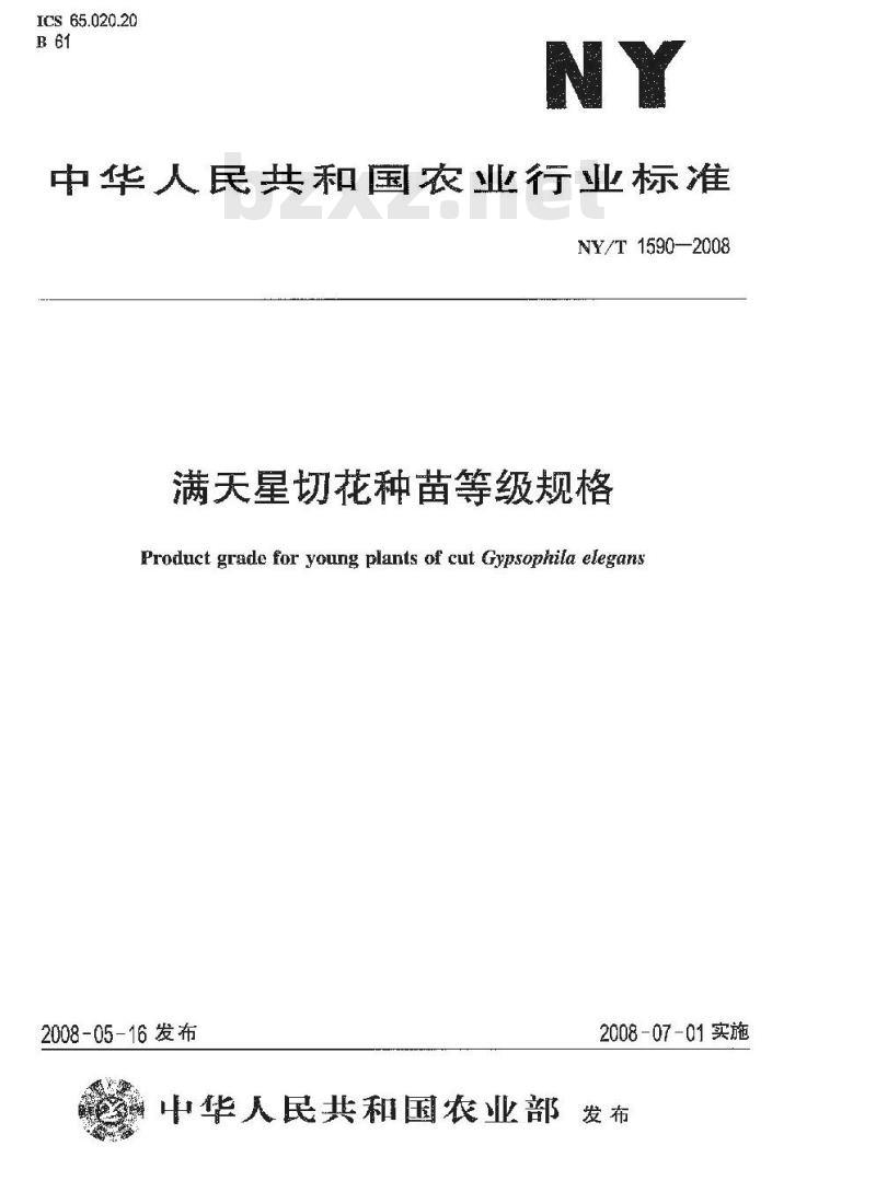 NY/T 1590-2008 满天星切花种苗等级规格