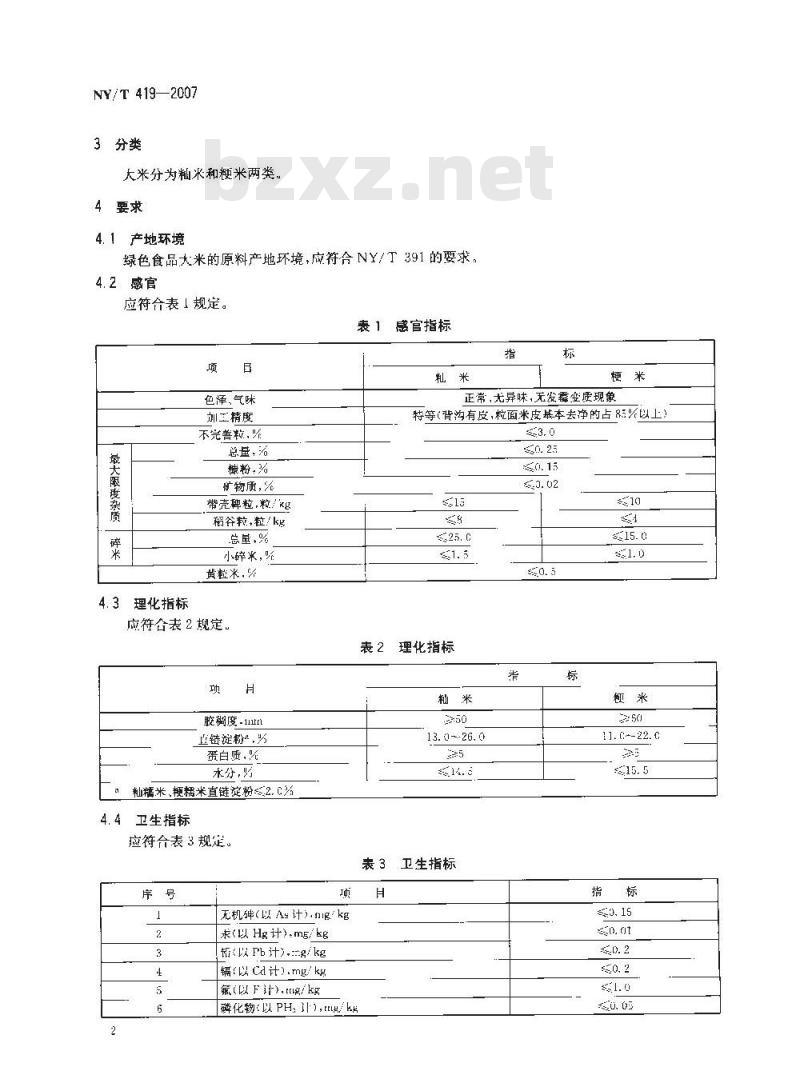 NY/T 419-2007 绿色食品 大米