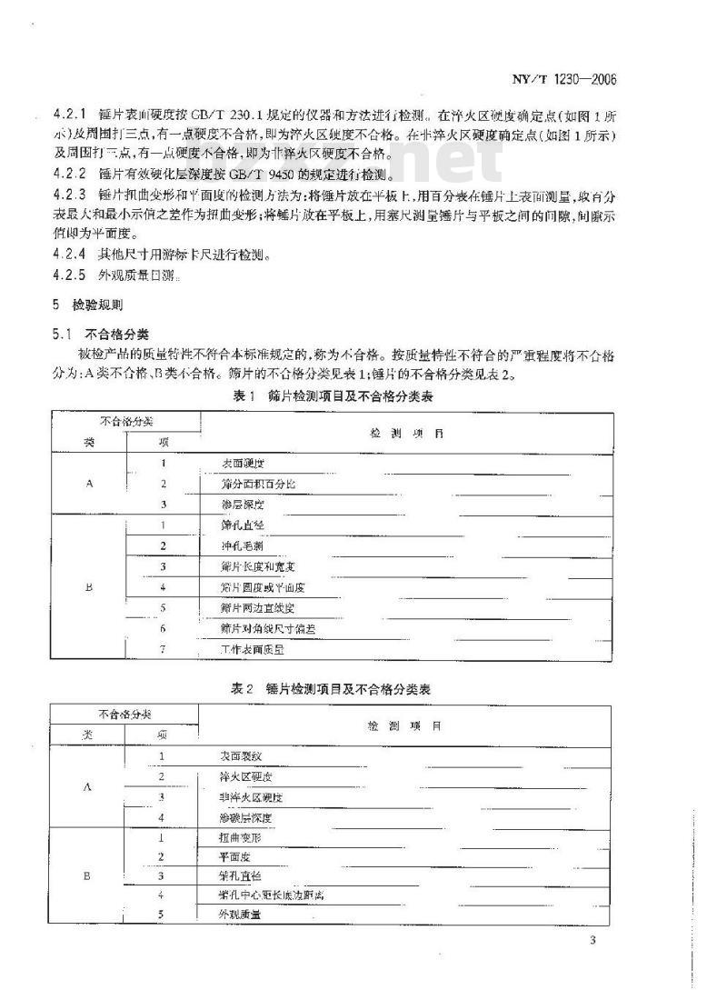 NY/T 1230-2006 饲料粉碎机 筛片和锤片质量评价技术规范