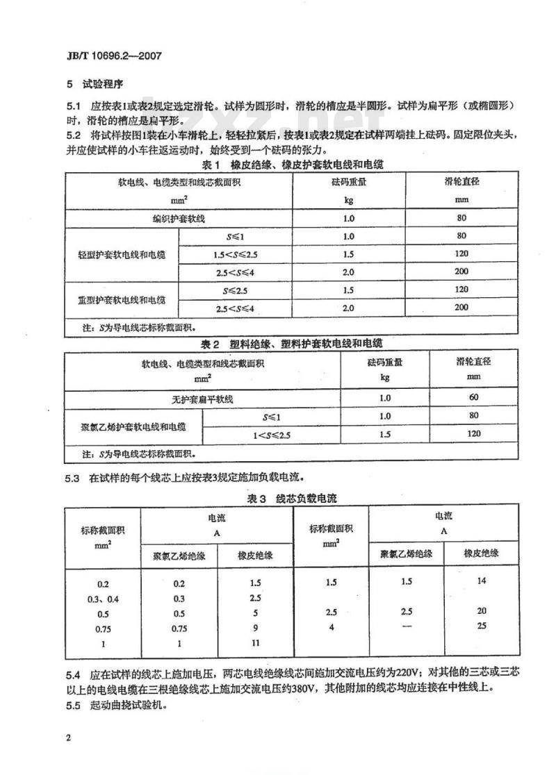 JB/T 10696.2-2007 电线电缆机械和理化性能试验方法 第2部分：软电线和软电缆曲挠试验