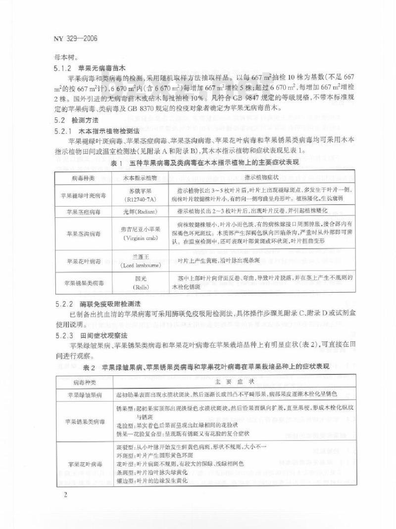NY 329-2006 苹果无病毒母本树和苗木
