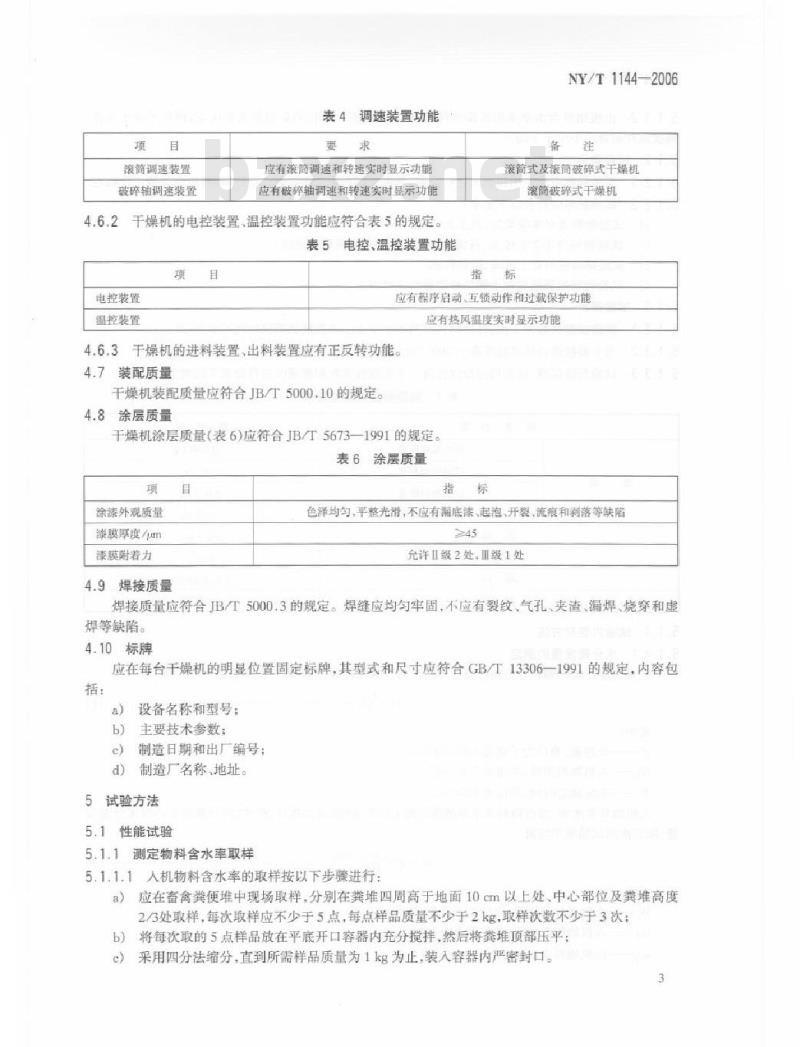 NY/T 1144-2006 畜禽粪便干燥机质量评价技术规范