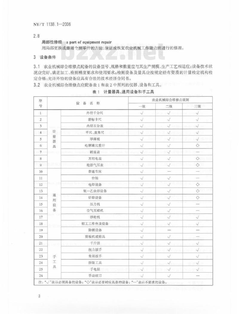 NY/T 1138.1-2006 农业机械维修业开业技术条件 第1部分：农业机械综合维修点