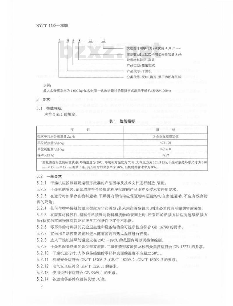 NY/T 1132-2006 隧道窑式蔬果干燥机 技术条件