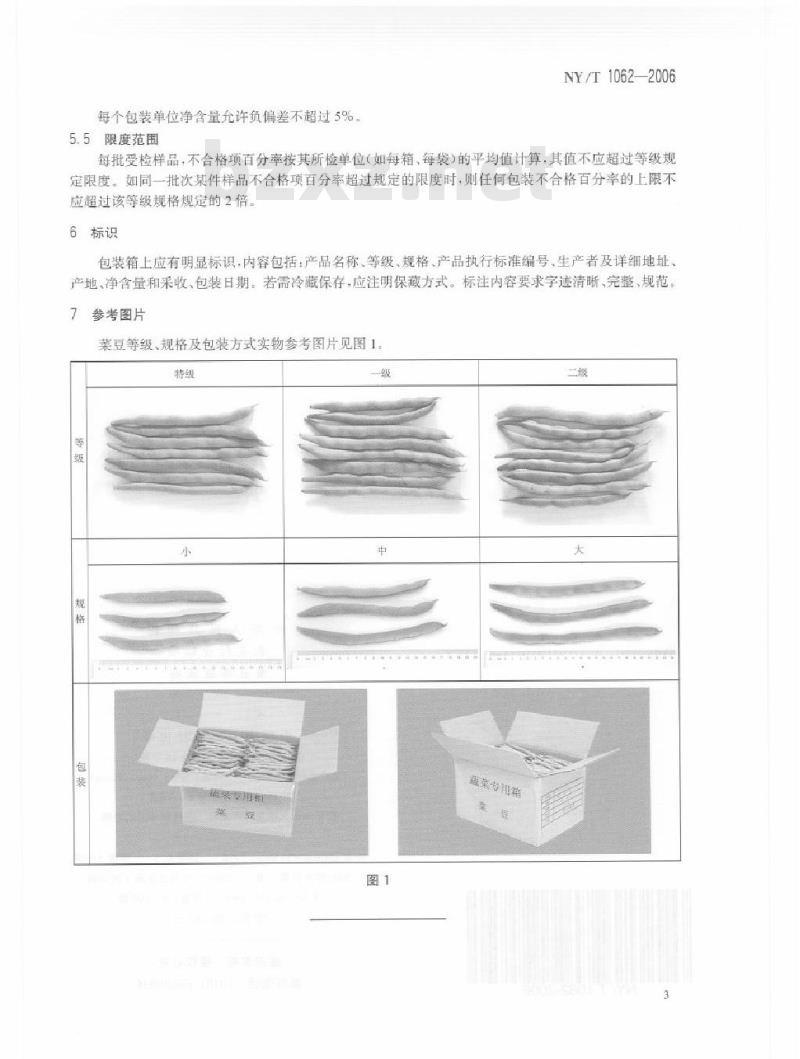 NY/T 1062-2006 菜豆等级规格