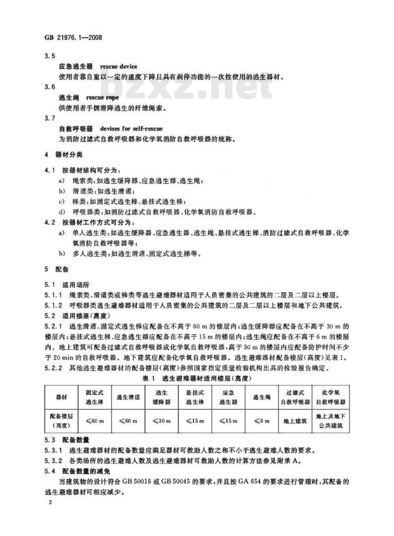 GB 21976.1-2008 建筑火灾逃生避难器材 第1部分：配备指南