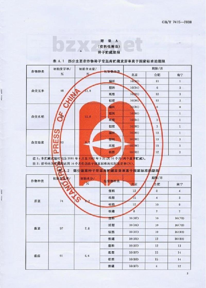GB/T 7415-2008 农作物种子贮藏