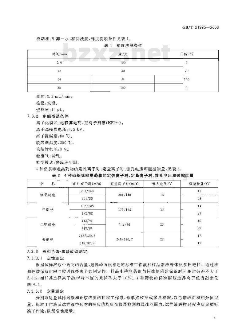 GB/T 21995-2008 饲料中硝基咪唑类药物的测定 液相色谱 串联质谱法