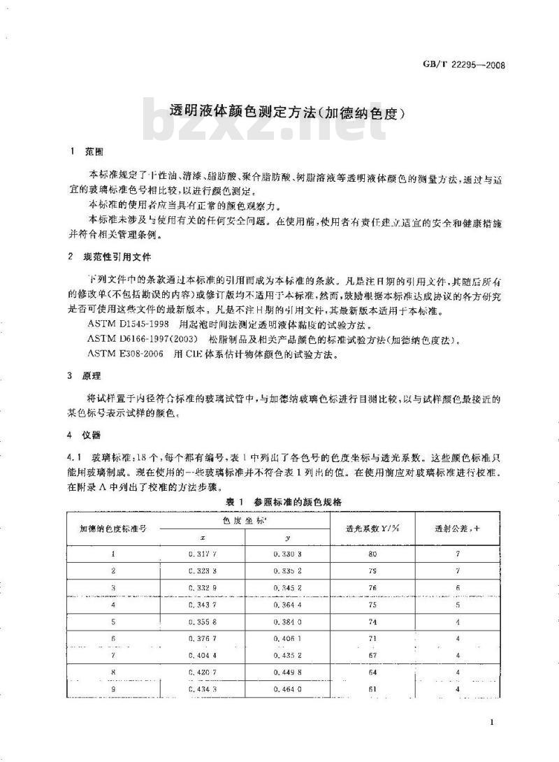 GB/T 22295-2008 透明液体颜色测定方法(加德纳色度)