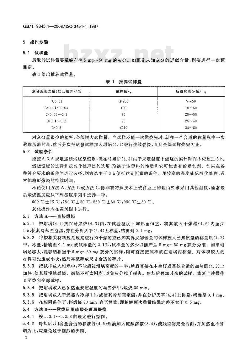 GB/T 9345.1-2008 塑料 灰分的测定 第1部分：通用方法