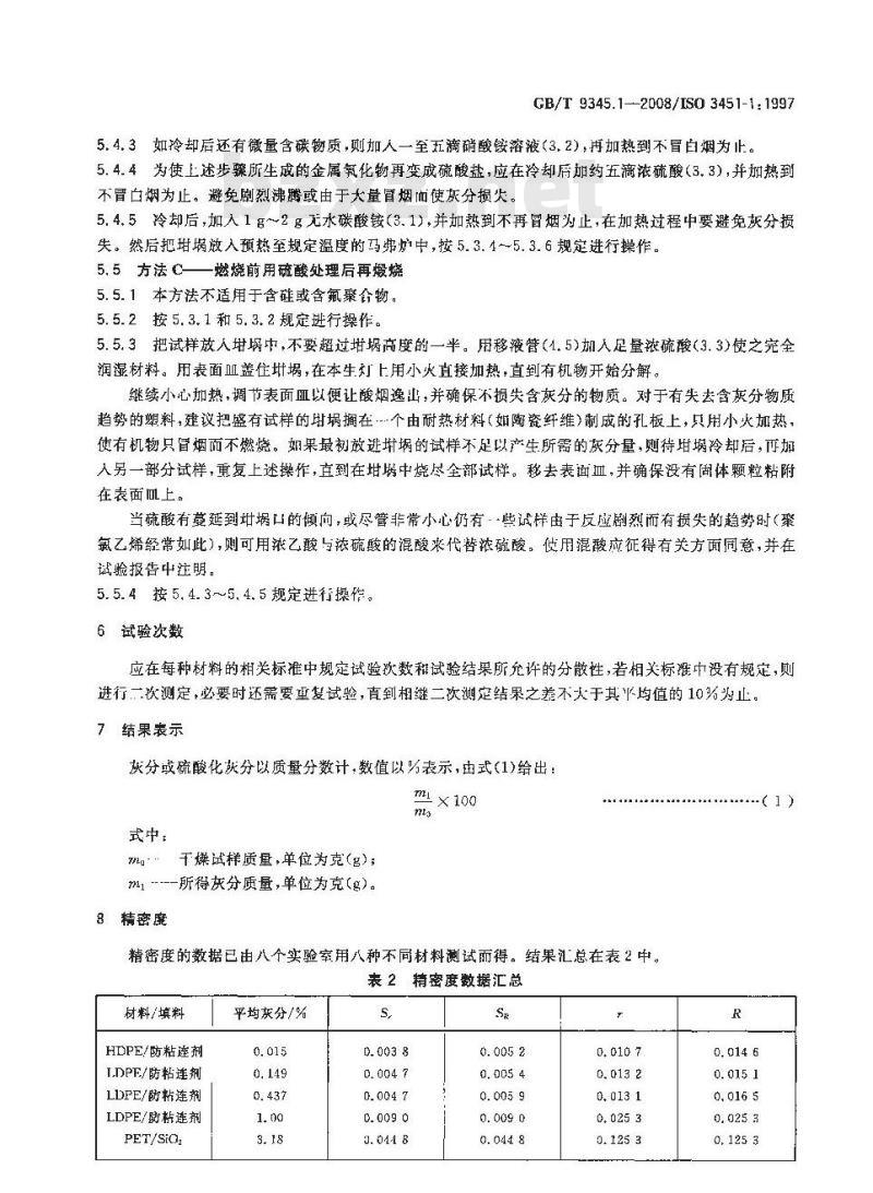 GB/T 9345.1-2008 塑料 灰分的测定 第1部分：通用方法